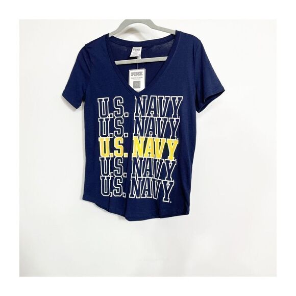 Victorias Secret PINK Tee Shirt US Navy Short Sleeve Blue Womens Size XS NEW - Picture 1 of 7